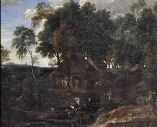 The Forest of Soignes with Farmhouses, Peasants, Cows and Goats at a Watering Hole