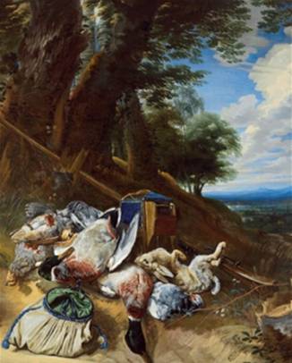 Still Life with Hunting Spolls and Equipment on the Edge of a Wood