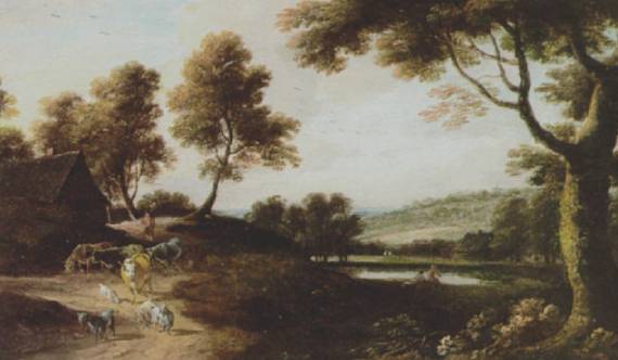 Figures and Farm Animals in a River Landscape