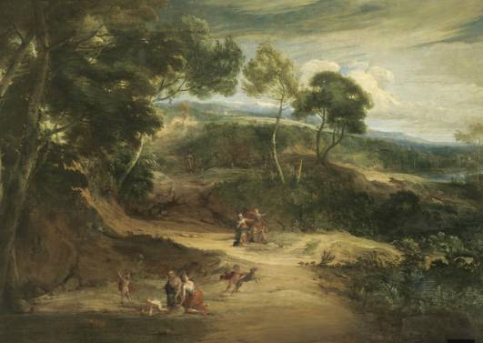 A Wooded Landscape with Nymphs and Putti 