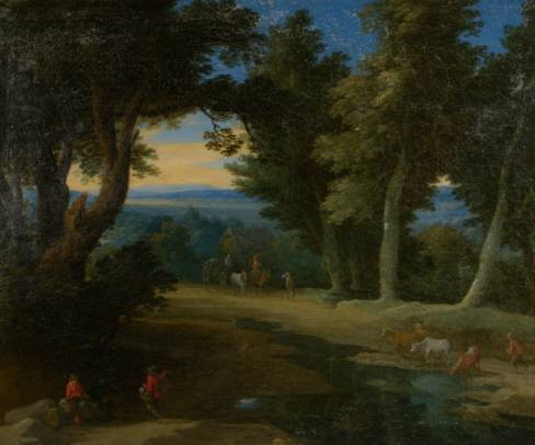 Cart and Peasants near a Pond