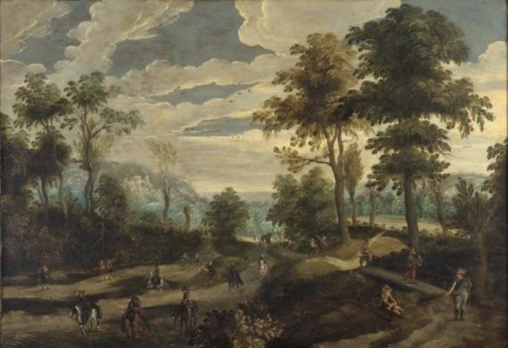 Travelers and a Convoy in a Landscape