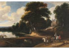 paintings CB:156 Elegant Figures riding in a River Landscape 