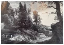 Work 5217: A Wooded Landscape with Cottage and Figures by a Path